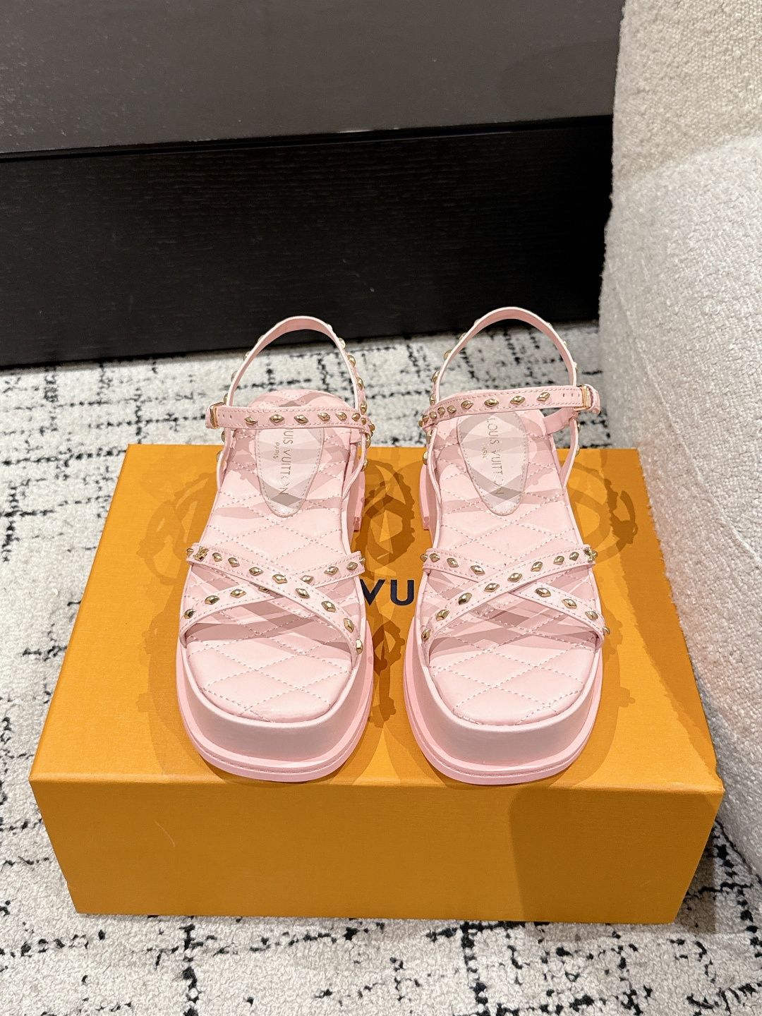 Louis Vuitton Maya Flatform Sandals, Pink Leather & Denim, Women's Designer Shoes