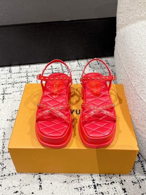 Louis Vuitton Maya Flatform Sandals in Red Leather & Denim - Summer Style 1 Louis Vuitton Maya Flatform Sandals in Red Leather & Denim - Summer Style