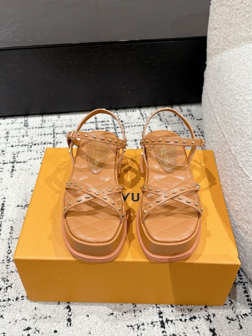 Louis Vuitton Maya Flatform Sandals - Buckle, Leather, and Denim 1 Louis Vuitton Maya Flatform Sandals - Buckle, Leather, and Denim