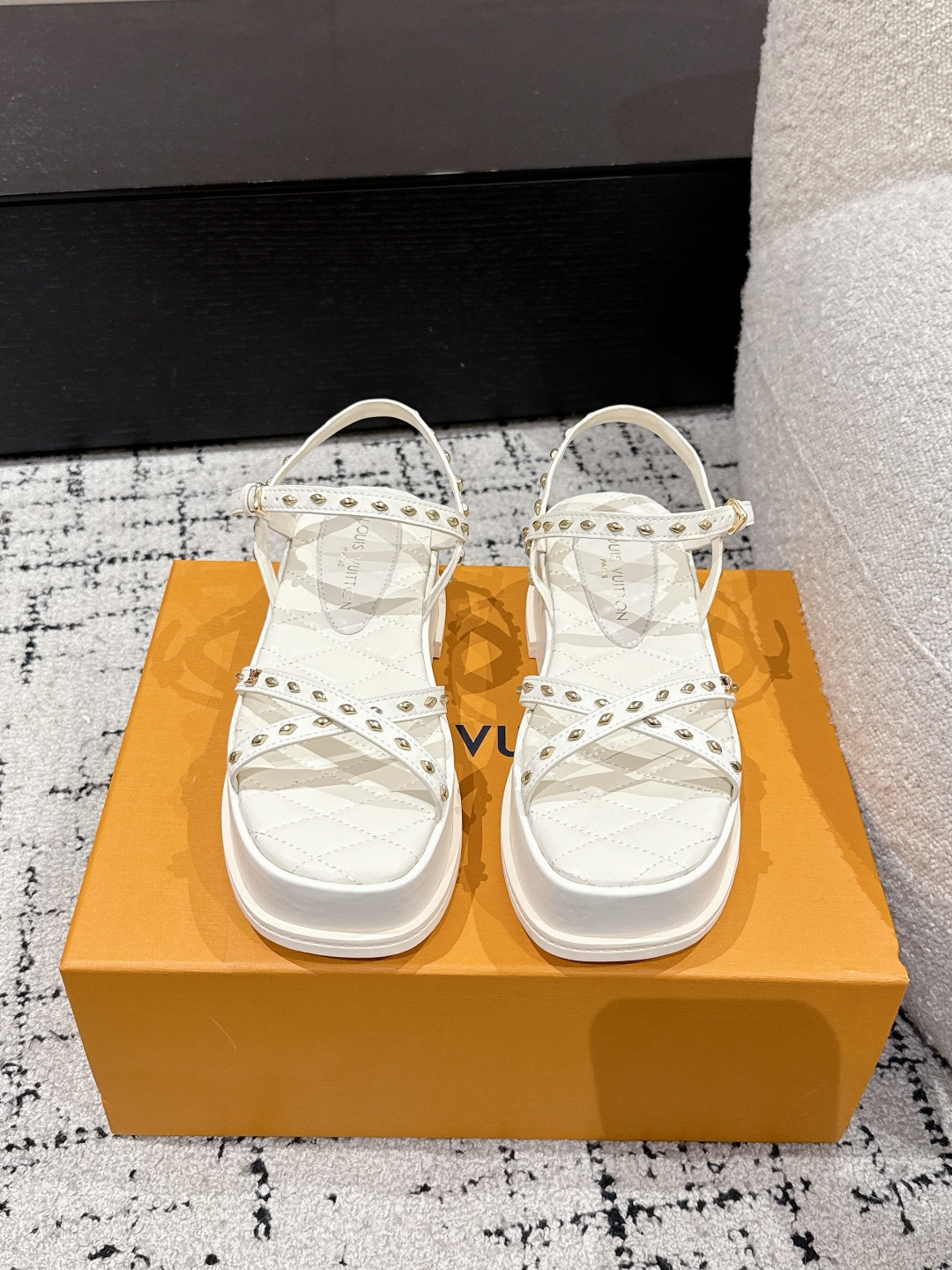 Louis Vuitton Maya White Leather Platform Sandals - Summer Collection