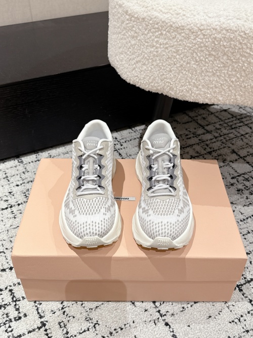 Miu Miu Women's Stylish White Mesh Lace-Up Sneakers Comfortable Platform Shoes 1 Miu Miu Women's Stylish White Mesh Lace-Up Sneakers Comfortable Platform Shoes