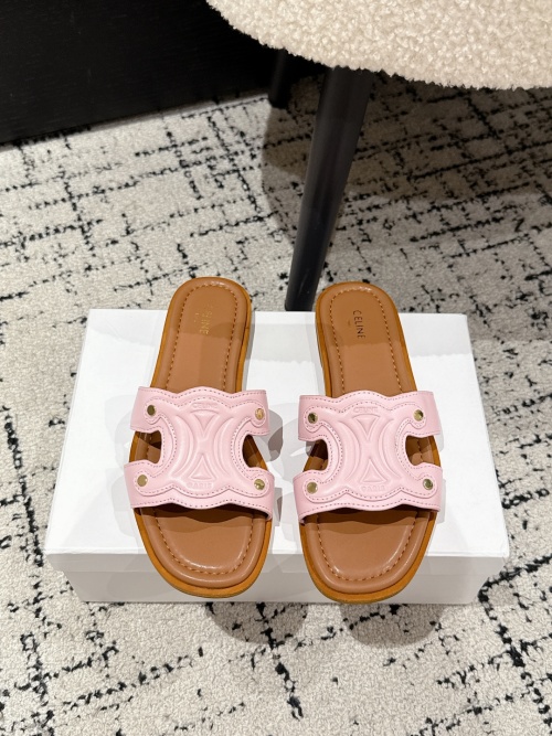 Celine Women's Pink Leather Triomphe Slide Sandals 1 Celine Women's Pink Leather Triomphe Slide Sandals