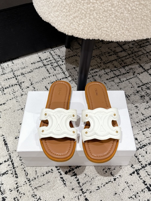 Celine Women's Triomphe White Leather Slide Sandals - Retro Roman Style 1 Celine Women's Triomphe White Leather Slide Sandals - Retro Roman Style