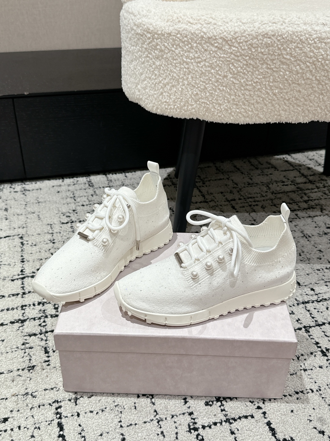 New Jimmy Choo Knitting Sneakers: Goddess in White, Sizes 35-40.