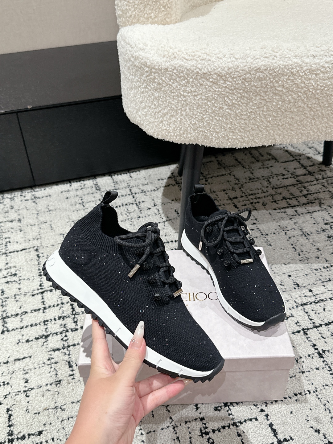 New Knitting Sneakers by Jimmy Choo in White, Sizes 35-40, Customizable. - 图片 5