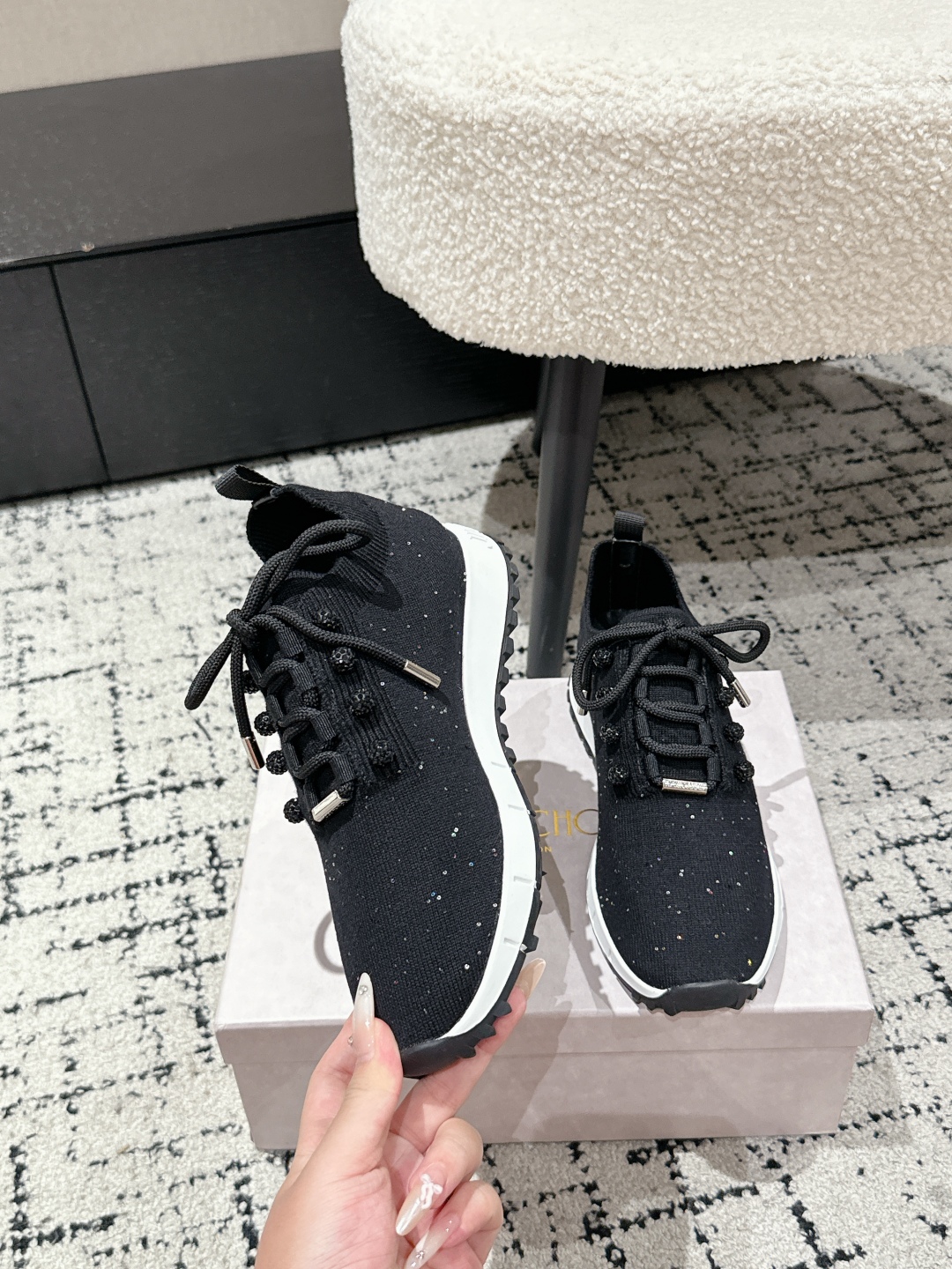 New Knitting Sneakers by Jimmy Choo in White, Sizes 35-40, Customizable. - 图片 4