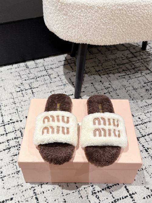Miu Miu Women's Shearling Logo Slides - Cozy and Stylish Fall/Winter Slippers 1 Miu Miu Women's Shearling Logo Slides - Cozy and Stylish Fall/Winter Slippers