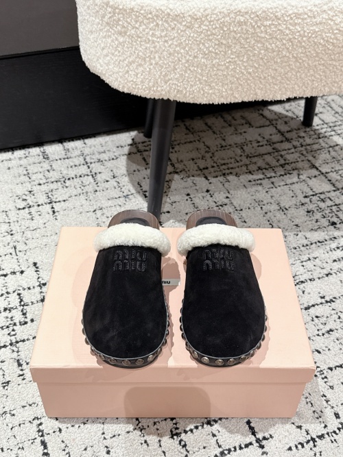 Miu Miu Women's Fuzzy Suede Clogs, Warm and Comfortable, Size 35-40 1 Miu Miu Women's Fuzzy Suede Clogs, Warm and Comfortable, Size 35-40