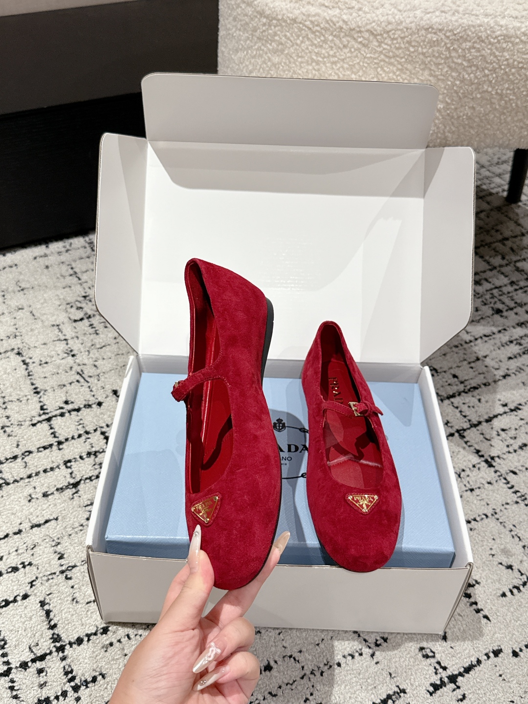 “Prada New Print Ballet Shoes: 744 Top Version, Mary Jane Flat Style, Sheep Leather, Comfortable Sole” - 图片 4
