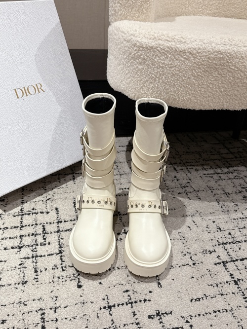 Dior D-Fight White Leather High Boots Women's Chunky Platform Buckle Booties 1 Dior D-Fight White Leather High Boots Women's Chunky Platform Buckle Booties