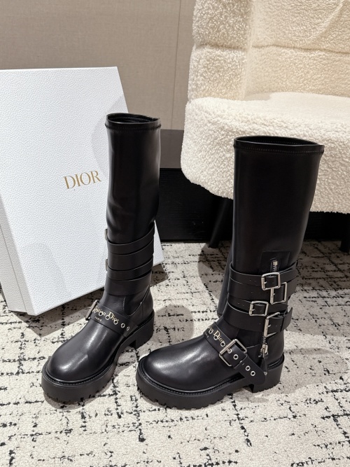 Dior D-Fight Black Leather High Boots for Women with Silver Zipper Detail 1 Dior D-Fight Black Leather High Boots for Women with Silver Zipper Detail