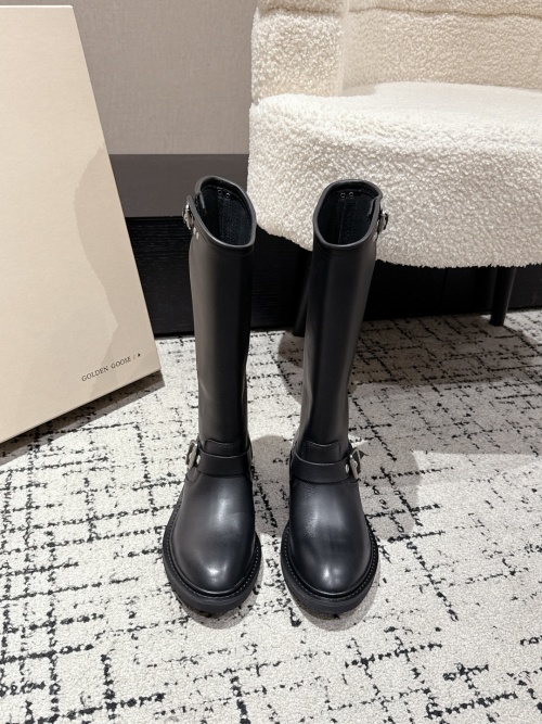 Golden Goose Women's Black Leather Tall Motorcycle Boots with Buckle Detail 1 Golden Goose Women's Black Leather Tall Motorcycle Boots with Buckle Detail