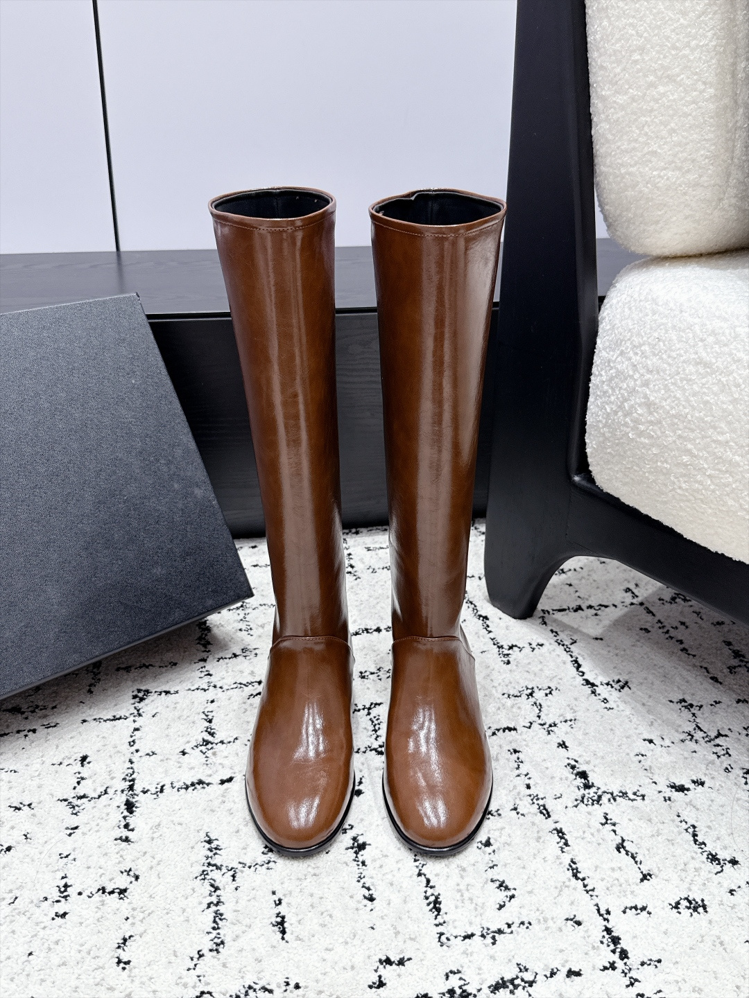 Chanel Brown Leather Knee High Boots