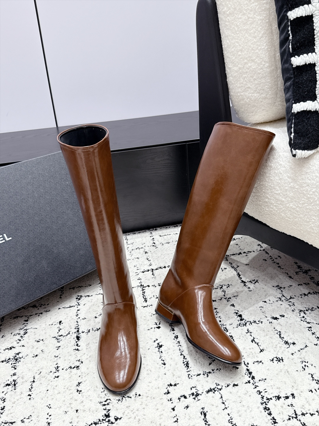 Chanel Brown Leather Knee High Boots