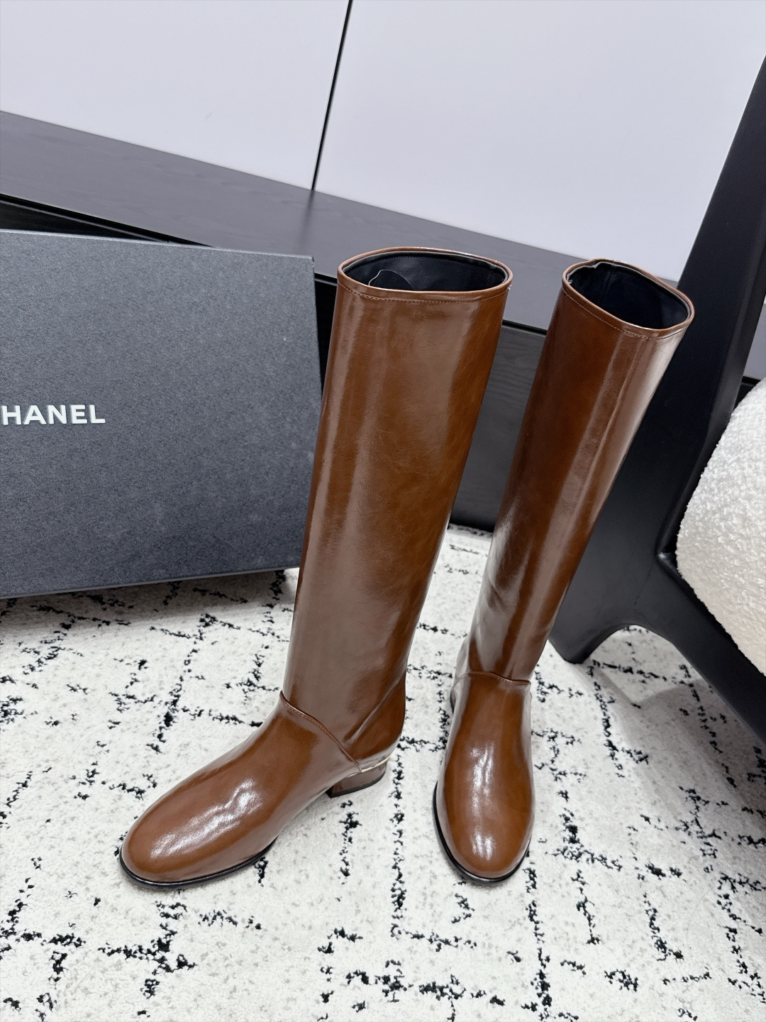 Chanel Brown Leather Knee High Boots