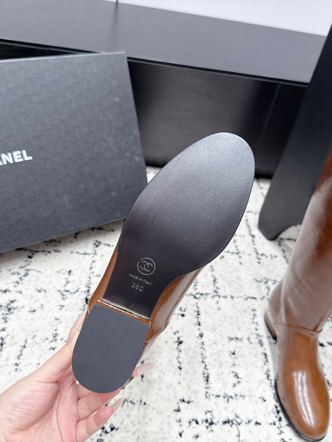 Chanel Brown Leather Knee High Boots
