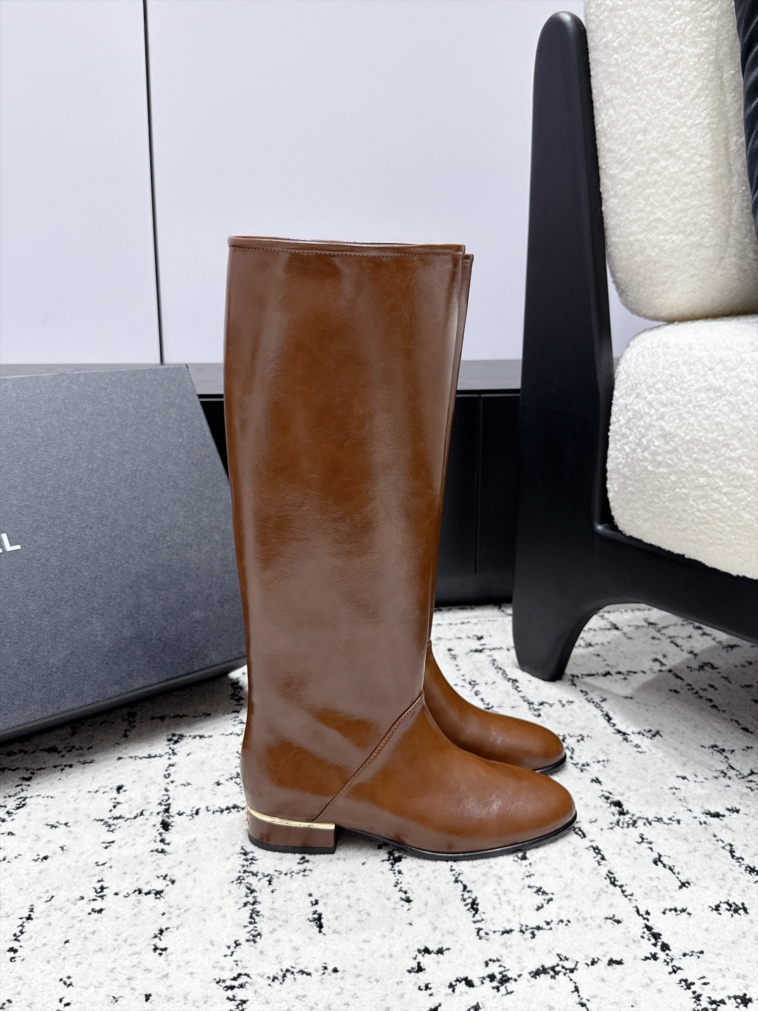 Chanel Brown Leather Knee High Boots