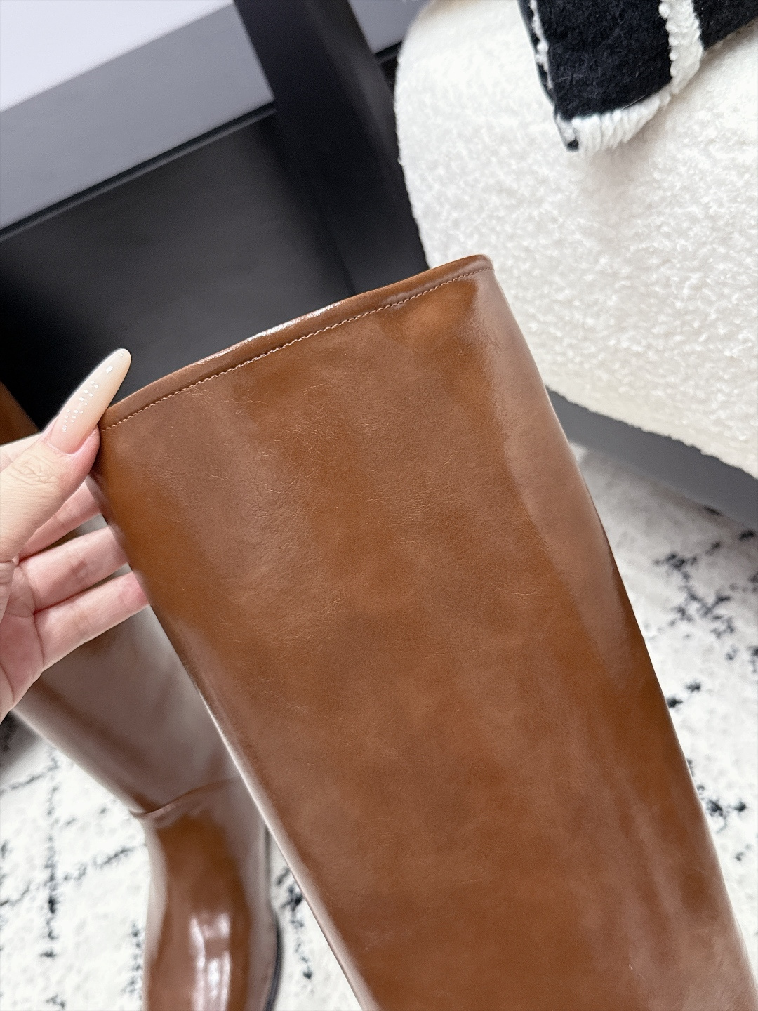 Chanel Brown Leather Knee High Boots