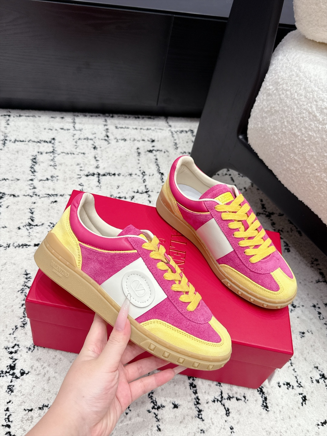 Valentino Pink Yellow Panel Sneakers
