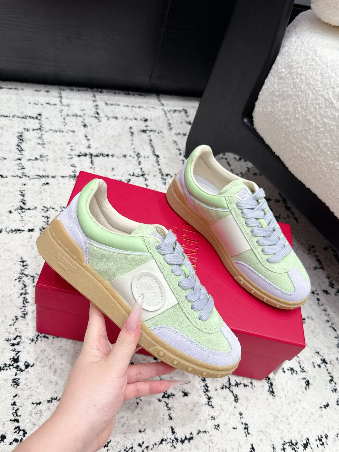Valentino Light Green Panel Sneakers