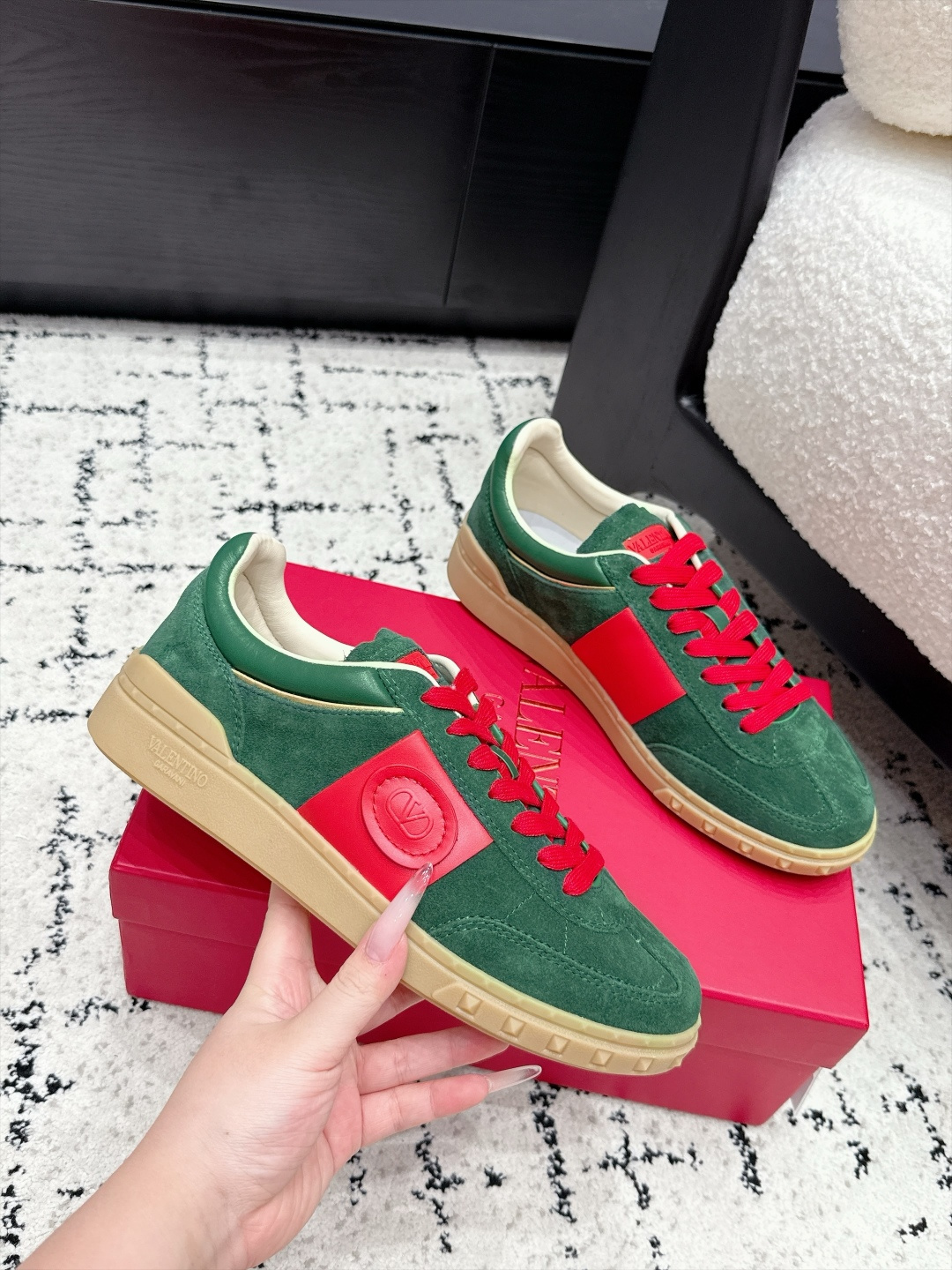 Valentino Green Red Panel Sneakers