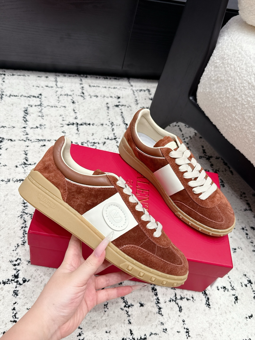 Valentino Rust White Panel Sneakers