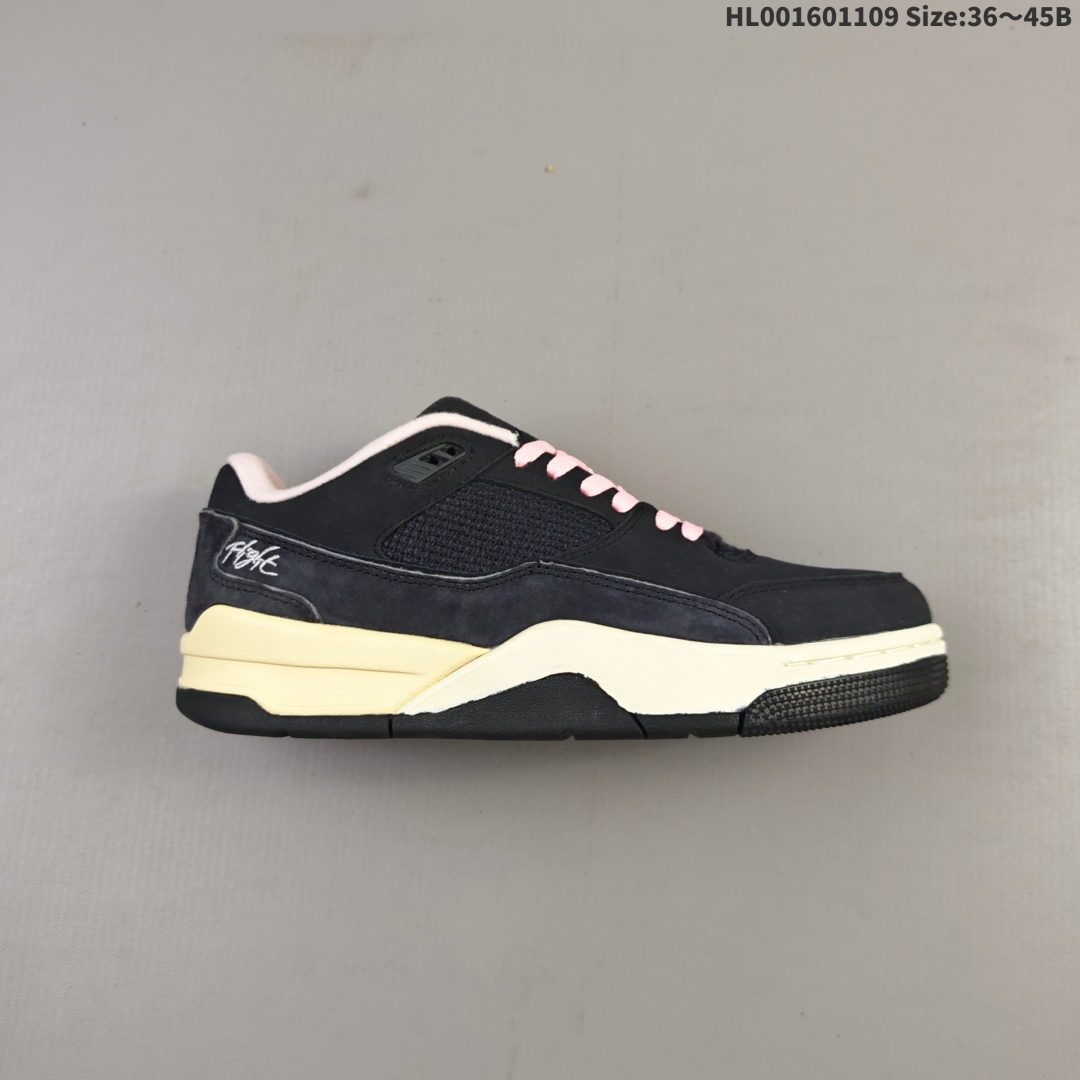 头层带半码 Air Jordan 4 Retro Flight Court 低帮 黑粉 AJ4 乔丹4代 aj4 乔4 低邦 黑粉 乔丹篮球鞋系列 鞋款整体以黑色翻毛皮打造,搭配侧身黑色麂皮框架,鞋舌及后跟Jumpman Logo分别采用黑色、灰色刺绣点缀,后跟侧身Flighth字样也辅以灰色刺绣呈现,秉承轻量化的速度型篮球鞋设计思想完成设计,降低重量的同时提升舒适度,中底延续前作使用了分离式后掌可视化Air Soleb气垫.鞋带孔和后跟鞋提以籃网为造型灵感,将篮球运动巧妙融入到鞋款的设计之中,使鞋身整体富有流动性、节奏感和优雅气质. 男货号:HF3255-012 女货号:HF3333-012 HL001601109 B