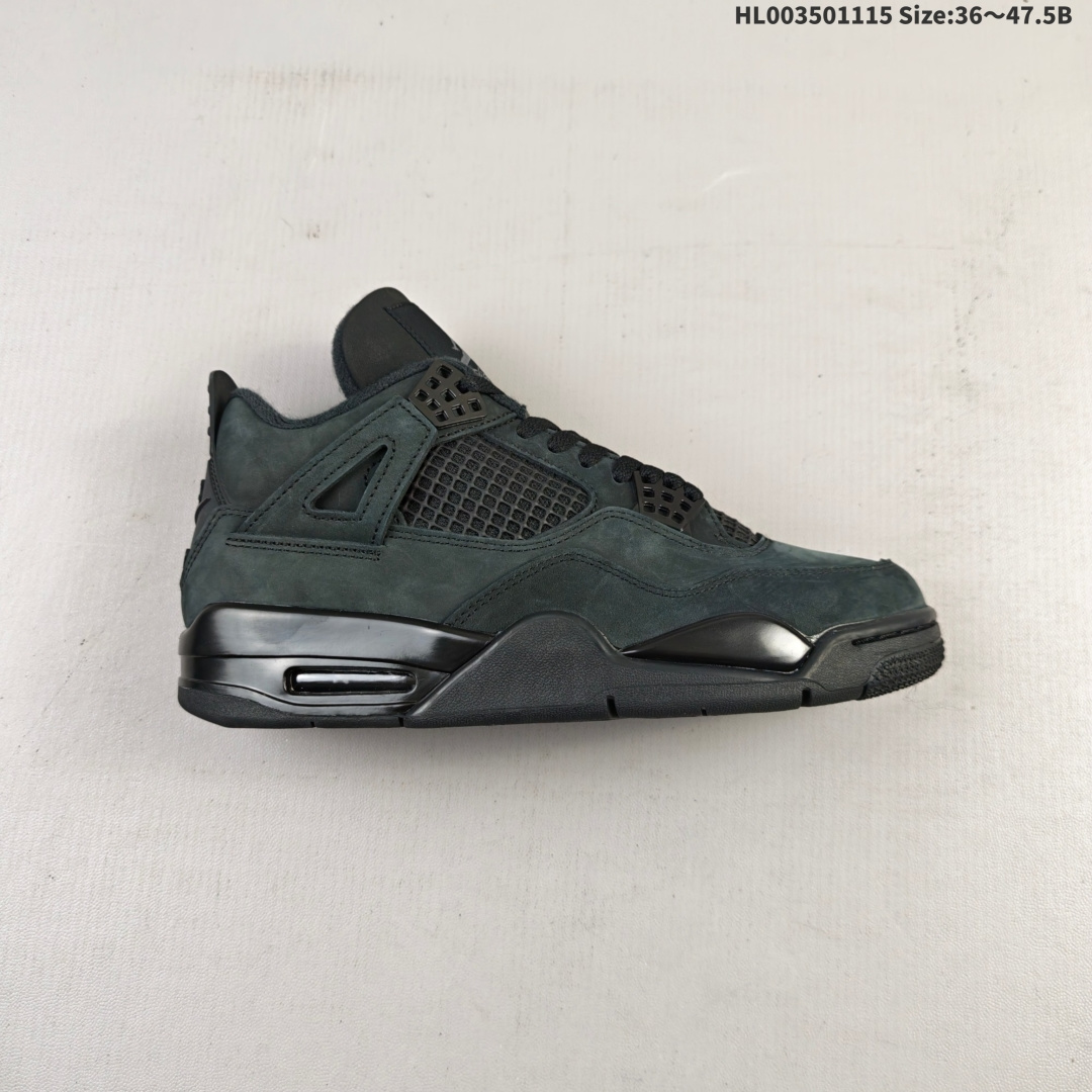 纯原版本 麂皮 Air Jordan 4 Retro "Black Cat" 复刻黑猫 AJ4 乔丹4代 aj4 乔4 复刻黑猫 男女同款 乔丹篮球鞋系列 鞋身整体采用黑色磨砂为主,辅以黑色细节点缀,呈现出经典的黑猫配色;搭配黑色鞋带扣,简约又百搭;标志性鞋舌Jumpmman Logo及Flight辅以灰色点缀,提升奢华质感;黑色的鞋带与黑色网状结构,与鞋身相呼应,十分完美;后跟Nike Swoosh Logo以黑色呈现,搭载开窗式Air Maxc气垫中底,最后以黑色中底搭配黑色橡胶外底及白色Nike Swoosh Logo完善整体设计收尾. 货号:FV5029-010(2025版) HL003501115 B