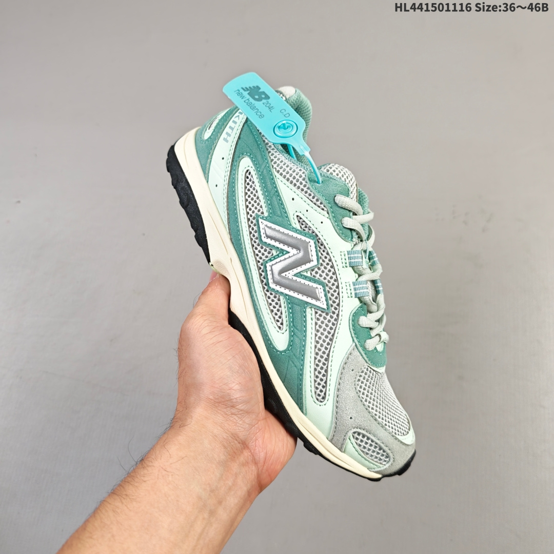 集合 New Balance 新百伦204 系列 复古休闲运动百搭老爹跑步鞋 #采用猪巴革组合网织鞋面材质 #3层组合底模精密开发 #中底嵌入碳板缓震及后跟嵌入TPU装饰条稳固 官方货号: U204LKA 编码:HL441501116 B