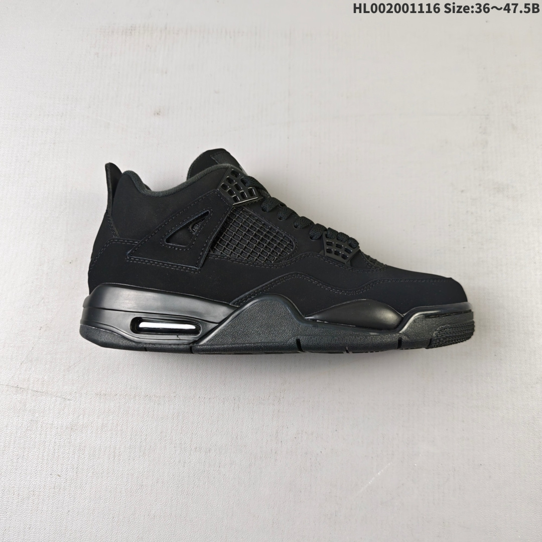 头层带半码 Air Jordan 4 Retro "Black Cat" 黑猫 AJ4 乔丹4代 aj4 乔4 黑猫 乔丹篮球鞋系列 鞋身整体采用黑色磨砂为主,辅以灰色细节点缀,呈现出经典的芝加哥配色;搭配黑色鞋带扣,简约又百搭;标志性鞋舌Jumpman Logo及Flight辅以灰色点缀,提升奢华质感;黑色的鞋带与黑色网状结构,与鞋身相呼应,十分完美;后跟Jumpman Logos以黑色呈现,最后以黑色中底搭配黑色橡胶外底及白色迷你Jumpmann Logo完善整体设计收尾. 男货号:CU1110-010 女货号:408452-010 HL002001116 B