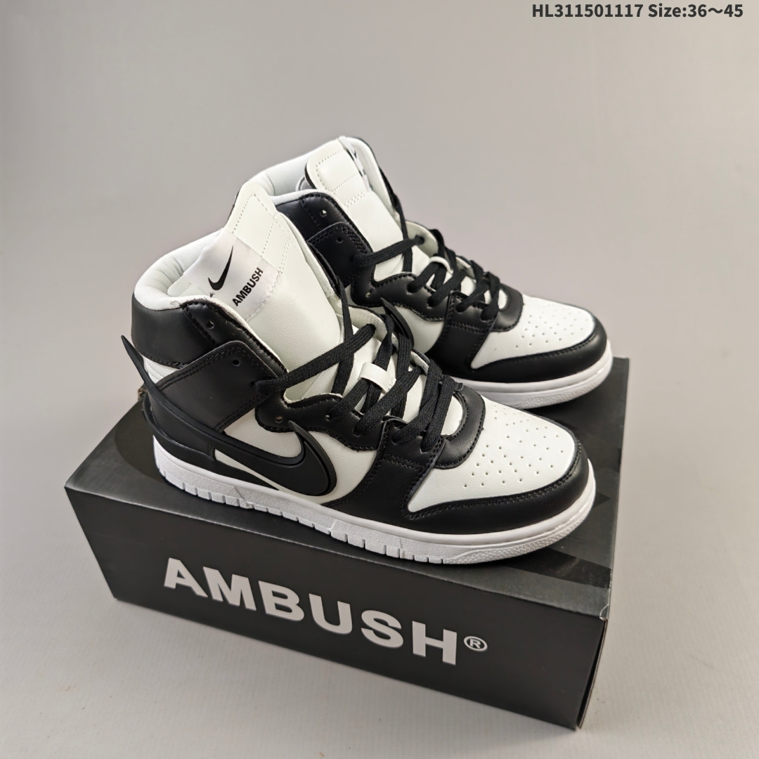 集合💰150
公司级AMBUSH x NK SB Dunk High 滑板鞋高帮男女士运动鞋 联名大勾 吴亦凡同款篮球鞋 以早年间最经典的 Dunk Hi 为蓝本 选用质感出众的荔枝皮打造鞋面 搭配亮色配色尽显街头气质 鞋款最大亮点在于侧身 Swoosh Logo 延至后跟并超过鞋身 以夸张设计带来辨识度的提升 醒目效果极强 鞋舌与后跟处均饰有AMBUSH 字样 鞋款联名身份不言而喻 
货号：CU7544 001
编码：HL311501117