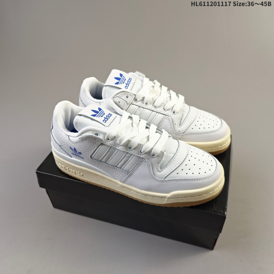 集合二 Adidas/阿迪达斯,男女鞋真标半码全新RB耐磨橡胶外底组合外露轻量EVA中底缓震嵌片❗ 最近超级火的一双鞋,阿迪达斯Adidas三叶草 Originals Forum 84 Low 罗马系列魔术贴低帮复古系带百搭休闲运动板鞋“皮革白黑 FY7757 编码:HL611201117 B