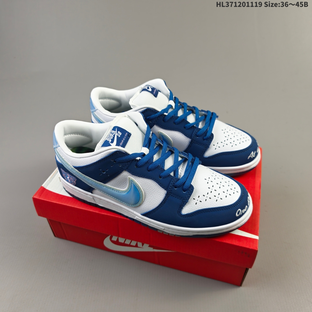 集合二💰120
公司级NIKE DUNK SB LOW 全新配色
定制Dunk SB顾名思义,具有经典的Dunk血缘,又注入了更多的时尚元素。相较于普通的Dunk滑板鞋,改良版的Dunk SB加厚了鞋舌的填充,使舒适性大大提升,同时也更方便穿脱;中底部分则加入了脚感柔软舒适Zoom Air气垫,有效吸收滑板等极限运动在落地时带来的冲击力,为街头运动者们提供更好的保护
货号:DD1391 100HL371201119 Size:36~45B