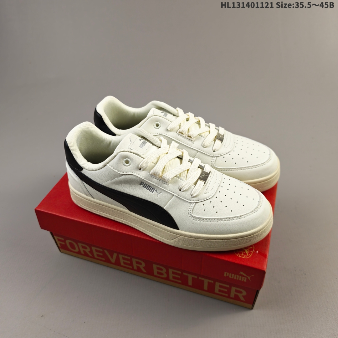 集合💰140
PUMA彪马 Caven 2.0 舒适百搭 耐磨轻便 低帮 生活休闲鞋 男女同款 米色，全新款 Slipstream Laces，采用不同颜色皮革的拼接，视觉层次感相当丰富，配合轻微氧化的缝线大底和扁宽的粗鞋带，历久弥新的复古感呼之欲出，鞋帮侧面缀有 Slipstream 字样和 Puma 小 Logo，细节亦十分到位。
货号：395016-15
编码：HL131401121 Size:35.5～45B