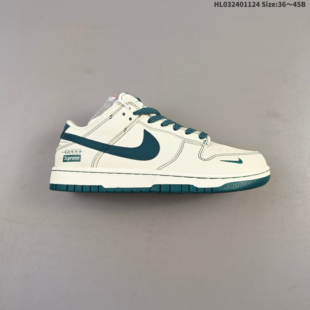 💰240
NIKE DUNK SB LOW 全新配色  supreme联名
定制Dunk SB顾名思义，具有经典的Dunk血缘，又注入了更多的时尚元素。相较于普通的Dunk滑板鞋，改良版的Dunk SB加厚了鞋舌的填充，使舒适性大大提升，同时也更方便穿脱；中底部分则加入了脚感柔软舒适Zoom Air气垫，有效吸收滑板等极限运动在落地时带来的冲击力，为街头运动者们提供更好的保护  
货号：DD1988 006
尺码：36 36.5 37.5 38 38.5 39 40 40.5 41 42 42.5 43 44 45HL032401124 Size:36～45B