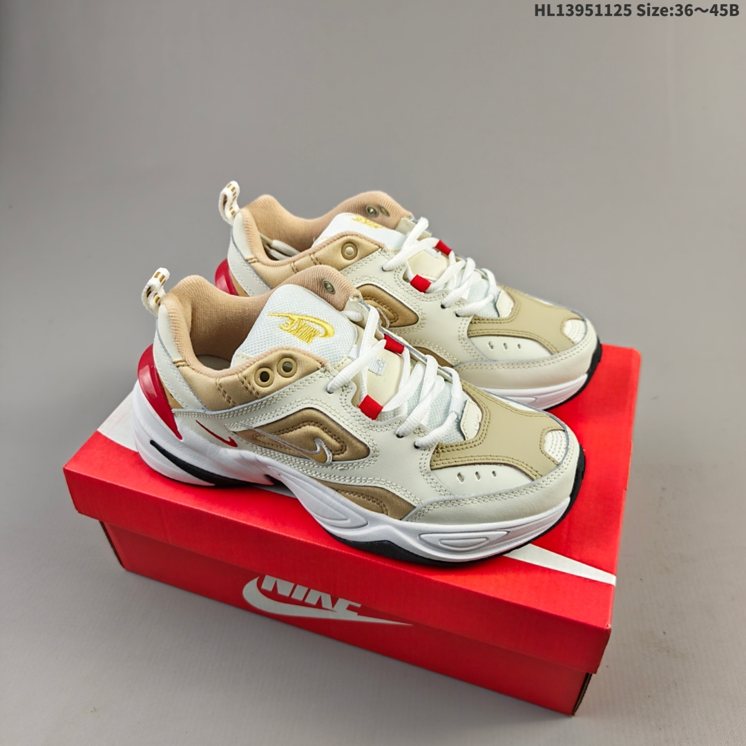 集合一 Nike M2K 复古潮流老爹鞋 优质皮革打造鞋面 夸张流线极符 风靡老爹元素 外形延续当下潮流得未来感老爹鞋 设计干净配色风格也带有浓郁的复古感受 极为独特 货号:A03108 001 HL13951125 B