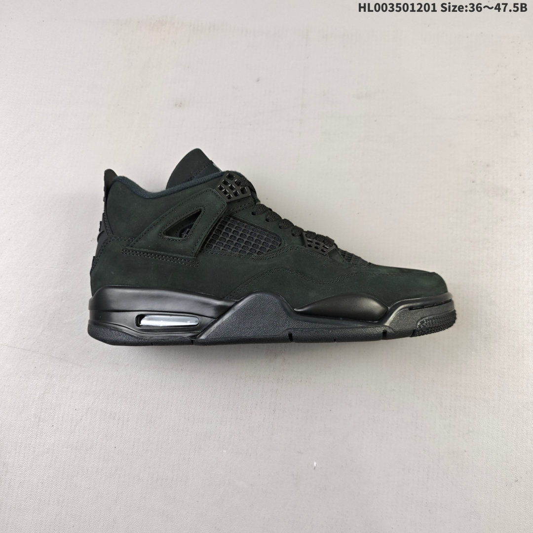 💰350 纯原版本 麂皮 Air Jordan 4 Retro "Black Cat" 复刻黑猫 AJ4 乔丹4代 aj4 乔4 复刻黑猫 男女同款 乔丹篮球鞋系列 鞋身整体采用黑色磨砂为主，辅以黑色细节点缀，呈现出经典的黑猫配色；搭配黑色鞋带扣，简约又百搭；标志性鞋舌Jumpman Logo及Flight辅以灰色点缀，提升奢华质感；黑色的鞋带与黑色网状结构，与鞋身相呼应，十分完美；后跟Nike Swoosh Logos以黑色呈现，搭载开窗式Air Maxf气垫中底，最后以黑色中底搭配黑色橡胶外底及白色Nike Swoosh Logo完善整体设计收尾。 货号：FV5029-010（2025版） 尺码：36 36.5 37.5 38 38.5 39 40 40.5 41 42 42.5 43 44 44.5 45 46 47.5HL003501201 Size:36～47.5B