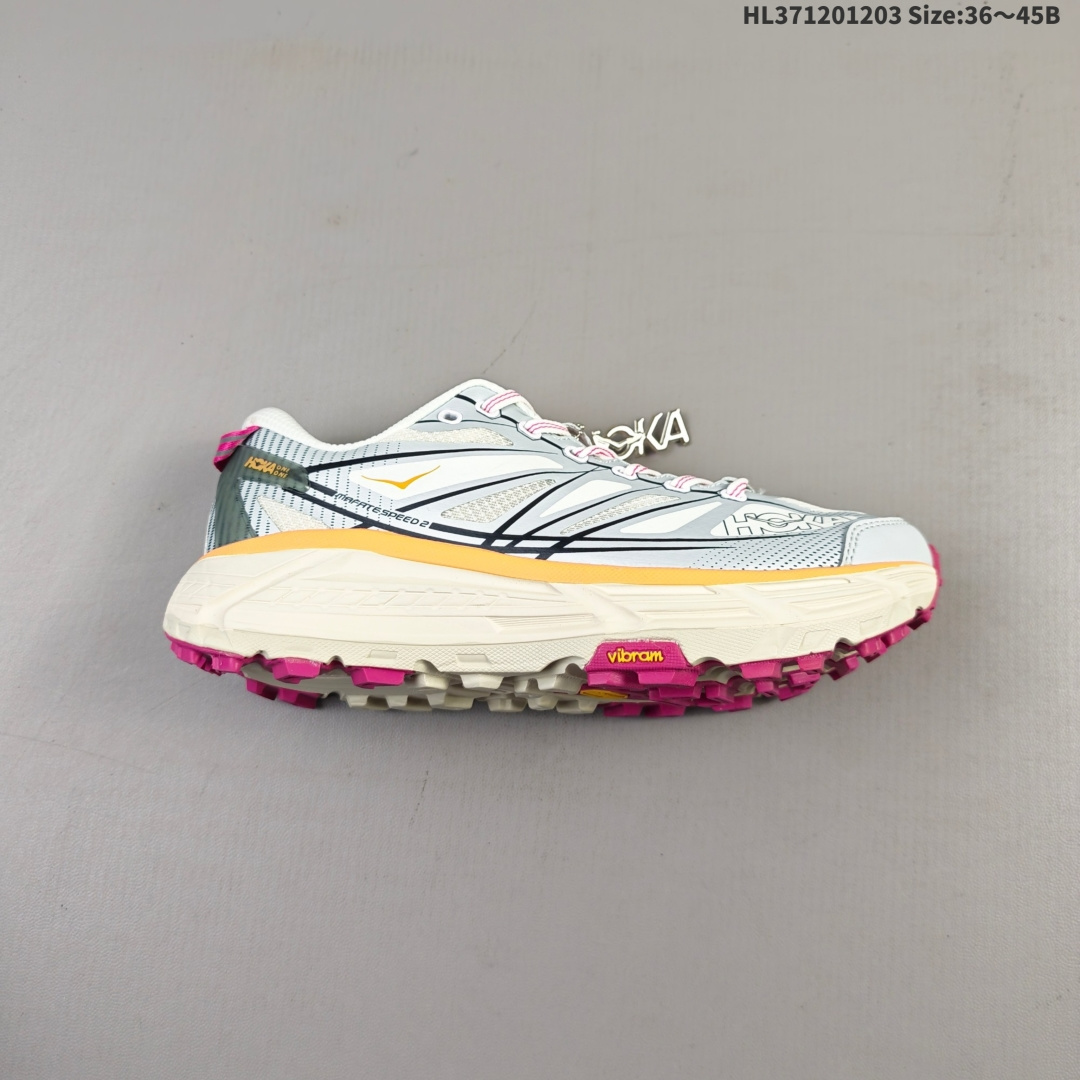 Hoka Mafate Speed 2 超轻厚底轻量山地跑步鞋 原装轻量化材料Fresh Foam 超轻量中底全部用料过3C认证 滚动平衡科技减少33%能量消耗 货号: 1126851 编号,HL371201203 B