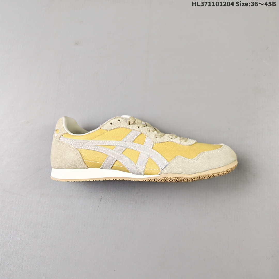 💰110 Onitsuka Tiger鬼塚虎男女运动休闲鞋百搭轻便透气休闲鞋子SERRANO™ 中性运动鞋，Serrano系类是鬼塚虎多年来的畅销款之一，以马德里的塞拉诺大街命名，有为数众多的不同配色款。采用透气皮革+合成材料拼接的鞋面，真皮内里穿着舒适；特征为前部略上翘，薄底，中底采用solyte材料，EVA中底；轻巧而有弹性，穿着非常舒适。橡胶大底，不过有值友反馈不是很防滑，雨天慎穿。 货号：1183B400-407 编码:HL371101204 Size:36～45B
