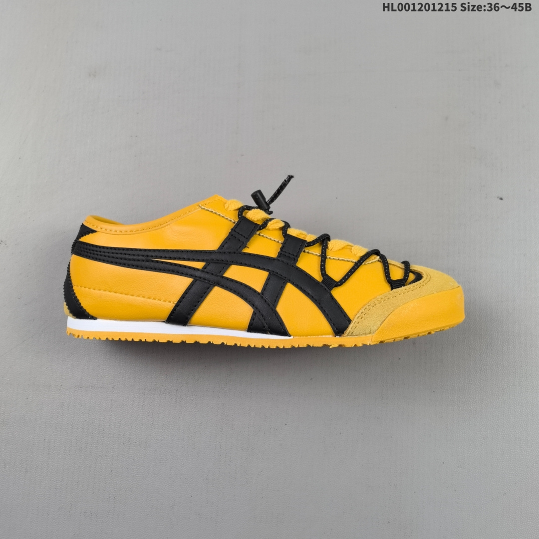 头层带半码 Onitsuka Tiger Mexico 66 阿斯克斯 亚瑟士 鬼冢虎 低帮 黄黑解构鞋带 圆头舒适减震耐磨低邦休闲跑步鞋 MEXICO 66以1961年的练习鞋为原型,并与1966年研发出的鞋面Onitsuka Tiger Stripe设计结合.十字强补,后套的柔软后跟及后跟边设计都是其特色.薄底,细身是代表Onitsuka Tigers的标准鞋款. 此款MEXICO 66系列 中性休闲运动鞋采用虎爪造型的Logo,鞋身稳定包裹系统,支撑鞋身;Onitsukaj Tigers特有的橡胶配方,弹性及止滑效果良好.后跟X型部件设计,稳定结构保护后跟.鞋头外包橡胶片保护脚趾,耐磨损. 货号:DL408-0490 HL001201215 B