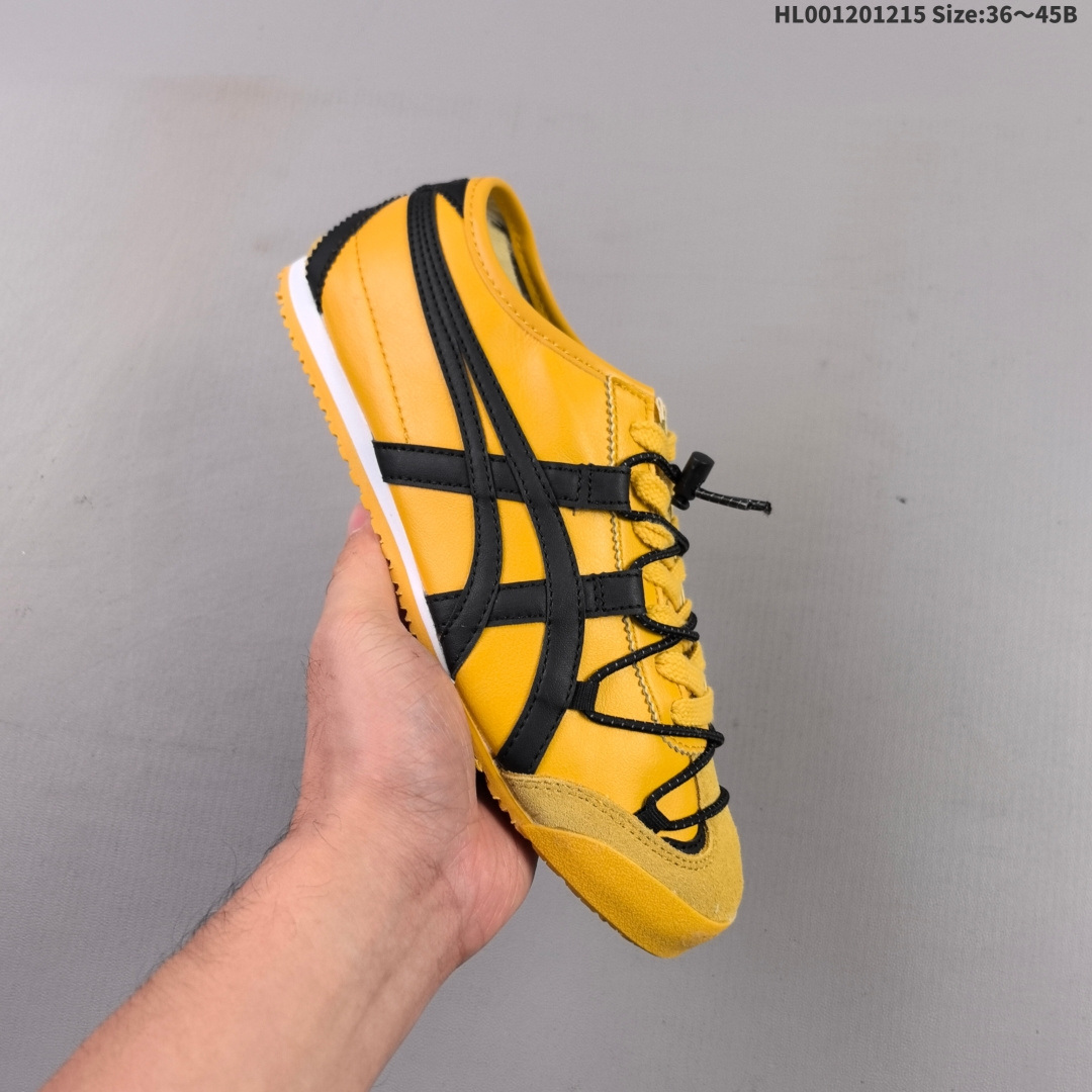 头层带半码 Onitsuka Tiger Mexico 66 阿斯克斯 亚瑟士 鬼冢虎 低帮 黄黑解构鞋带 圆头舒适减震耐磨低邦休闲跑步鞋 MEXICO 66以1961年的练习鞋为原型,并与1966年研发出的鞋面Onitsuka Tiger Stripe设计结合.十字强补,后套的柔软后跟及后跟边设计都是其特色.薄底,细身是代表Onitsuka Tigers的标准鞋款. 此款MEXICO 66系列 中性休闲运动鞋采用虎爪造型的Logo,鞋身稳定包裹系统,支撑鞋身;Onitsukaj Tigers特有的橡胶配方,弹性及止滑效果良好.后跟X型部件设计,稳定结构保护后跟.鞋头外包橡胶片保护脚趾,耐磨损. 货号:DL408-0490 HL001201215 B