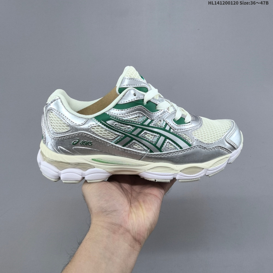 💰120
Asics/亚瑟士 男女鞋真标半码制，升级原楦原纸版开发，采用牛剖革组合网眼布鞋面材质，后跟和前掌嵌入GEL胶缓震,轻质发泡材料组合耐磨橡胶外底❗️又一双「鞋圈黑马」,日本专业跑鞋品牌-亚瑟士/Asics Gel-NYC 系列低帮复古休闲运动慢跑鞋“米白银绿 1201A971-200
编码：HL141200120 Size:36～47B