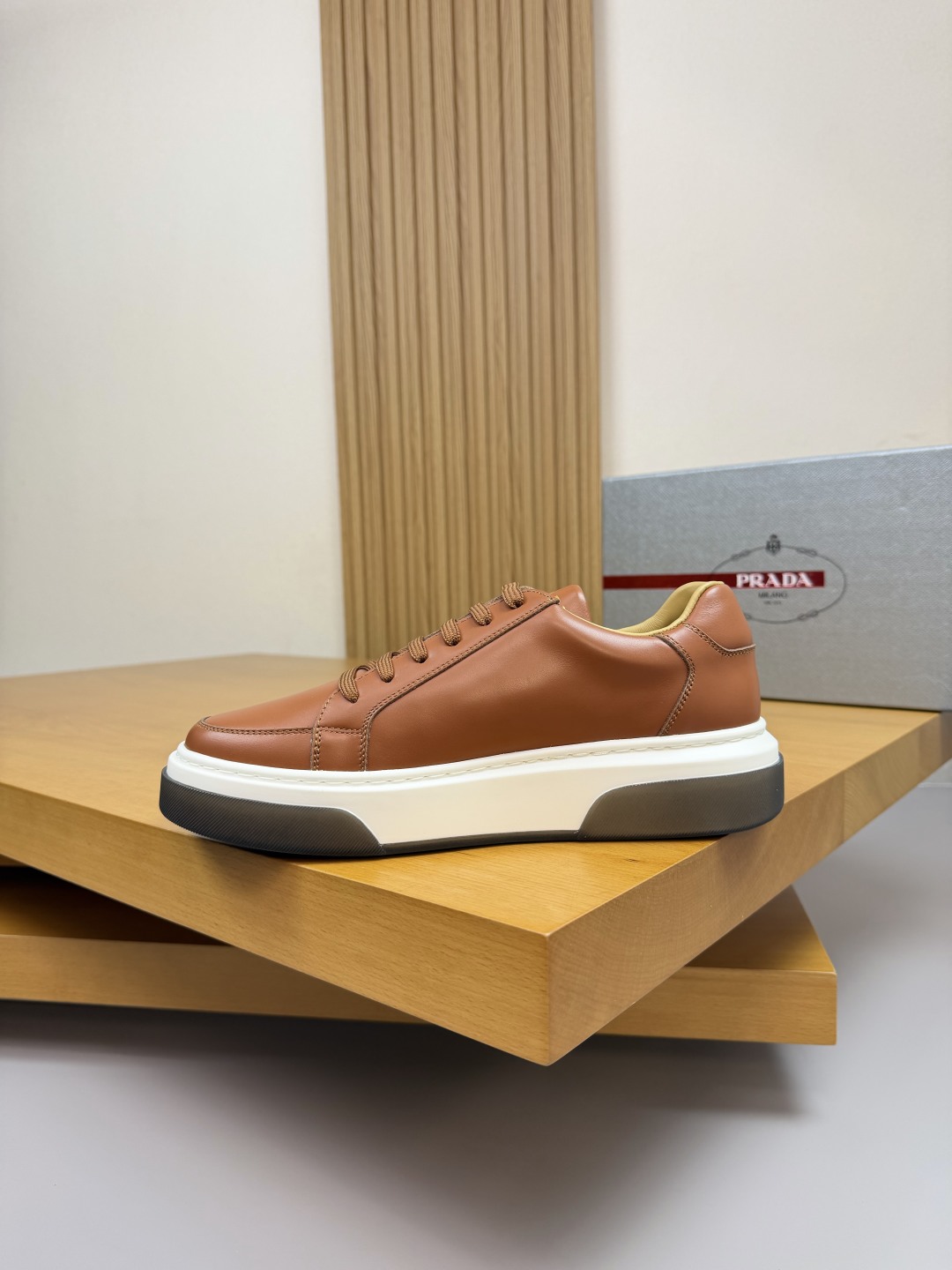 Prada Nappa Leather Sneakers With Metal Logo, Casual & Stylish, Brown 6 cmp i1760287118550 934 0 4