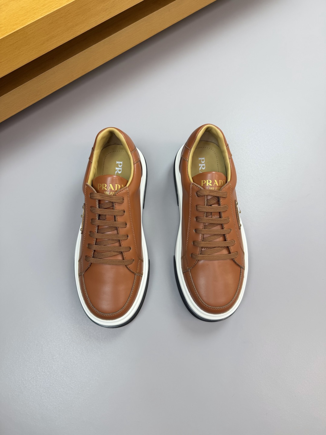 Prada Nappa Leather Sneakers With Metal Logo, Casual & Stylish, Brown 3 cmp i1760287121036 1047 0 1