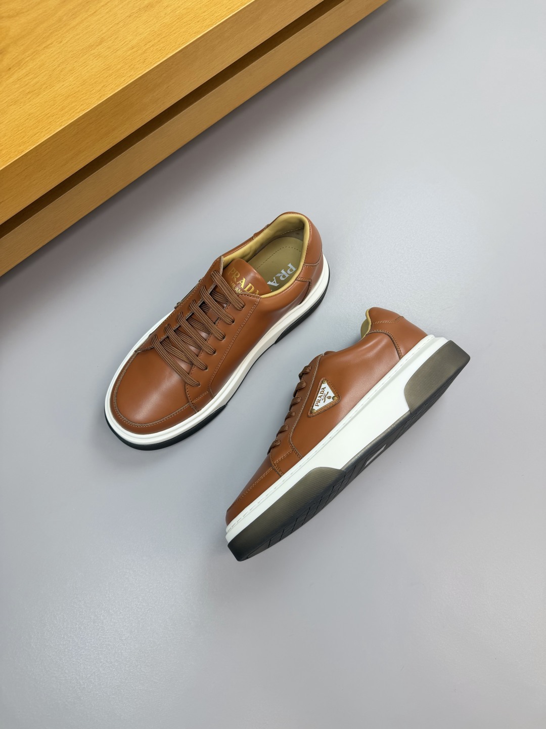 Prada Nappa Leather Sneakers With Metal Logo, Casual & Stylish, Brown 4 cmp i1760287121055 9330 0 2