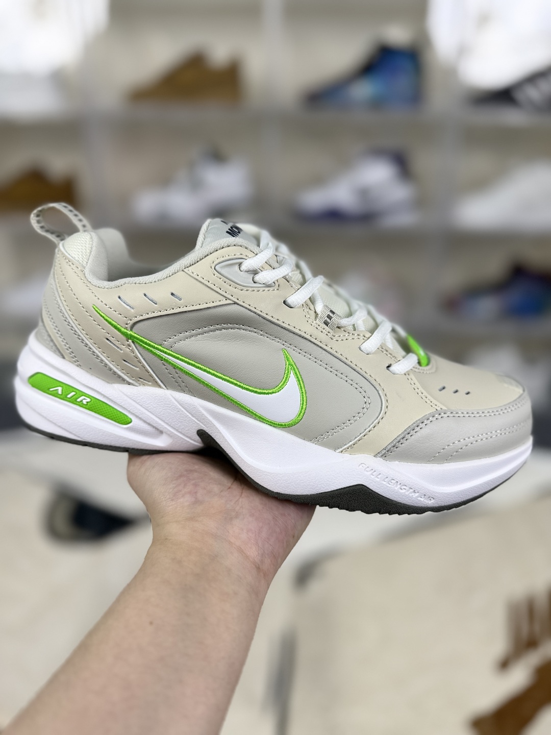 Nike Air Monarch IV FN3436-011 Leather Low-Top Sneakers - Unisex, Beige/Green 2 cmp i1753208015173 5025 0 0