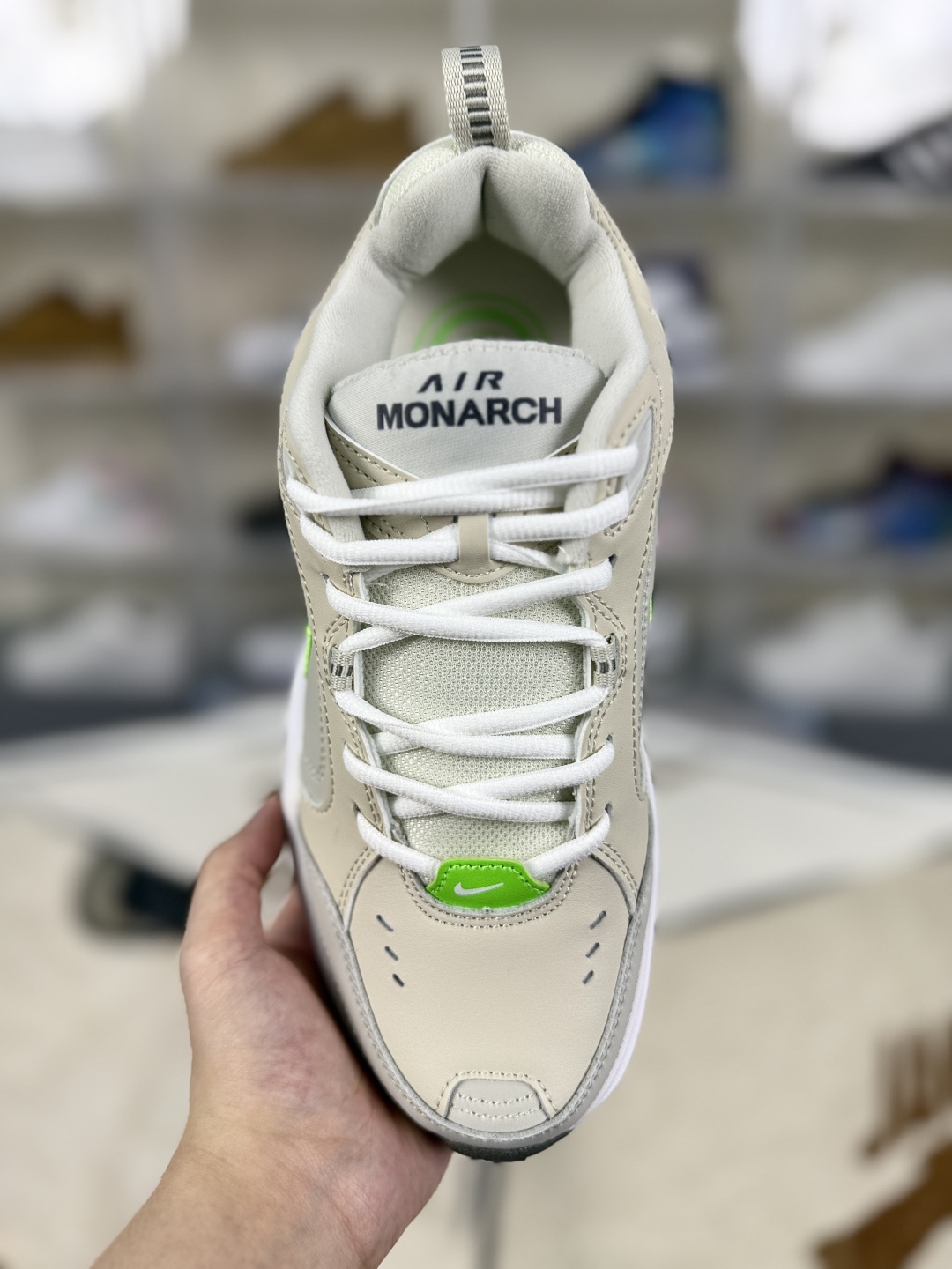 Nike Air Monarch IV FN3436-011 Leather Low-Top Sneakers - Unisex, Beige/Green 5 cmp i1753208015177 6617 0 3