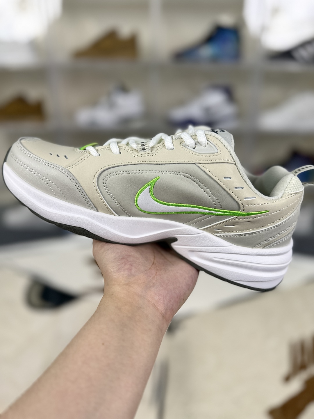 Nike Air Monarch IV FN3436-011 Leather Low-Top Sneakers - Unisex, Beige/Green 3 cmp i1753208016947 530 0 1