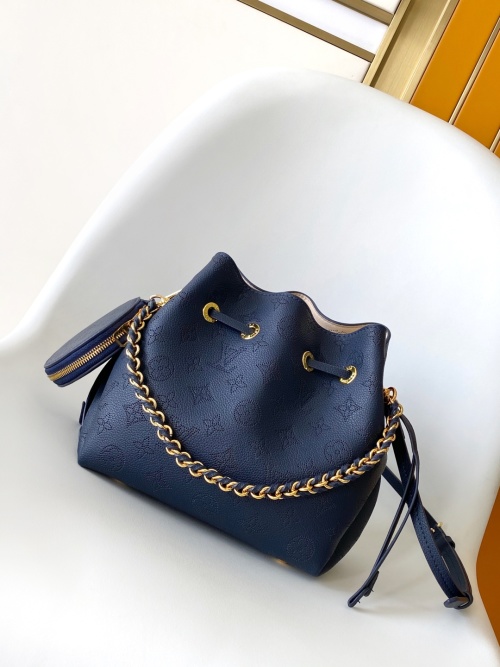 Bella Bucket Bag Monogram Navy Leather with Round Coin Purse - Chic & Versatile 1 Bella Bucket Bag Monogram Navy Leather with Round Coin Purse - Chic & Versatile