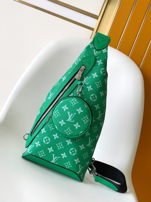 Louis Vuitton Duo Sling Bag Monogram Canvas and Taïga Leather - Green 1 Louis Vuitton Duo Sling Bag Monogram Canvas and Taïga Leather - Green